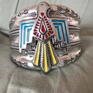 Large thunderbird silver bangle bracelet